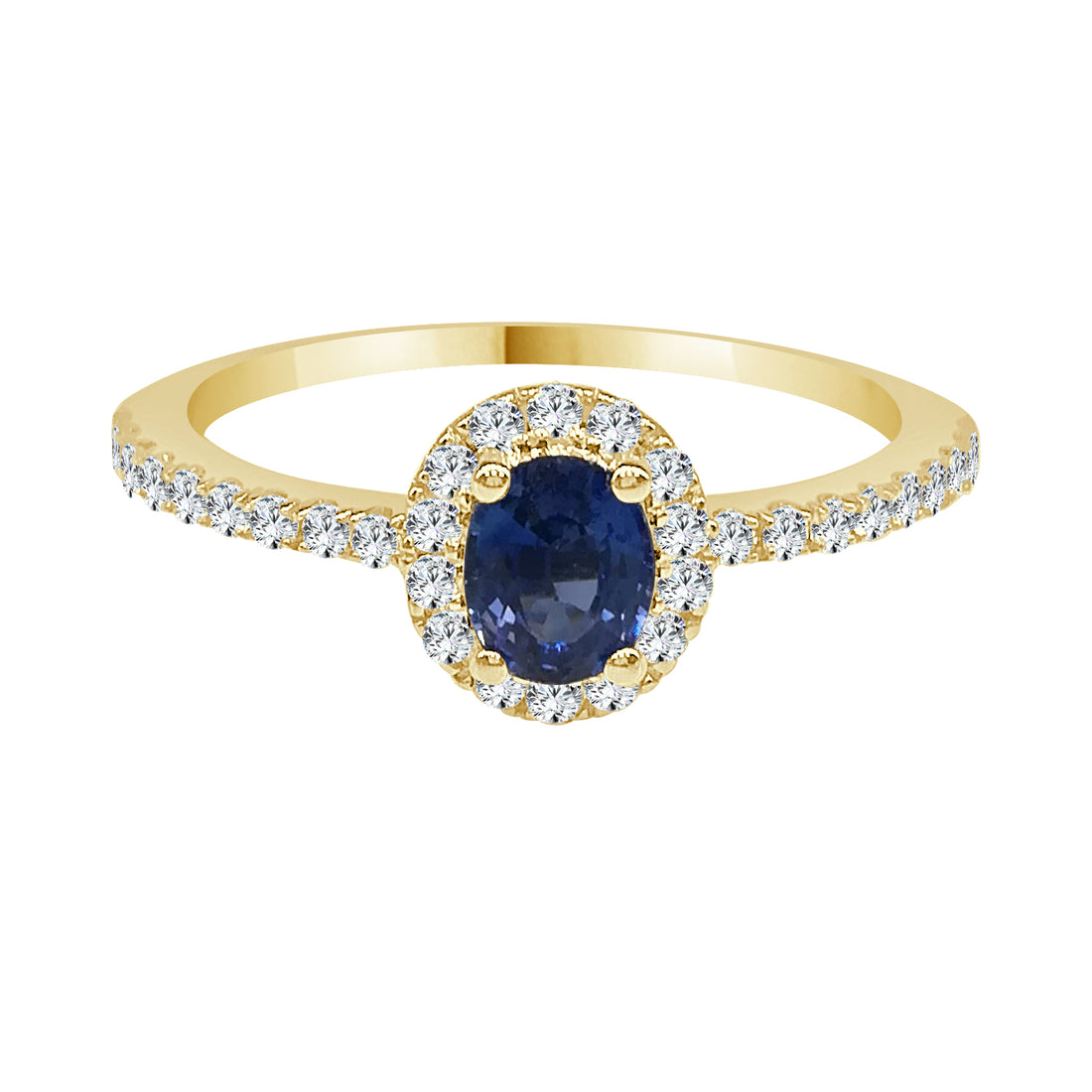 14K Yellow Gold Oval Halo Ring with Blue Sapphire - 0.35 ct Oval Shape