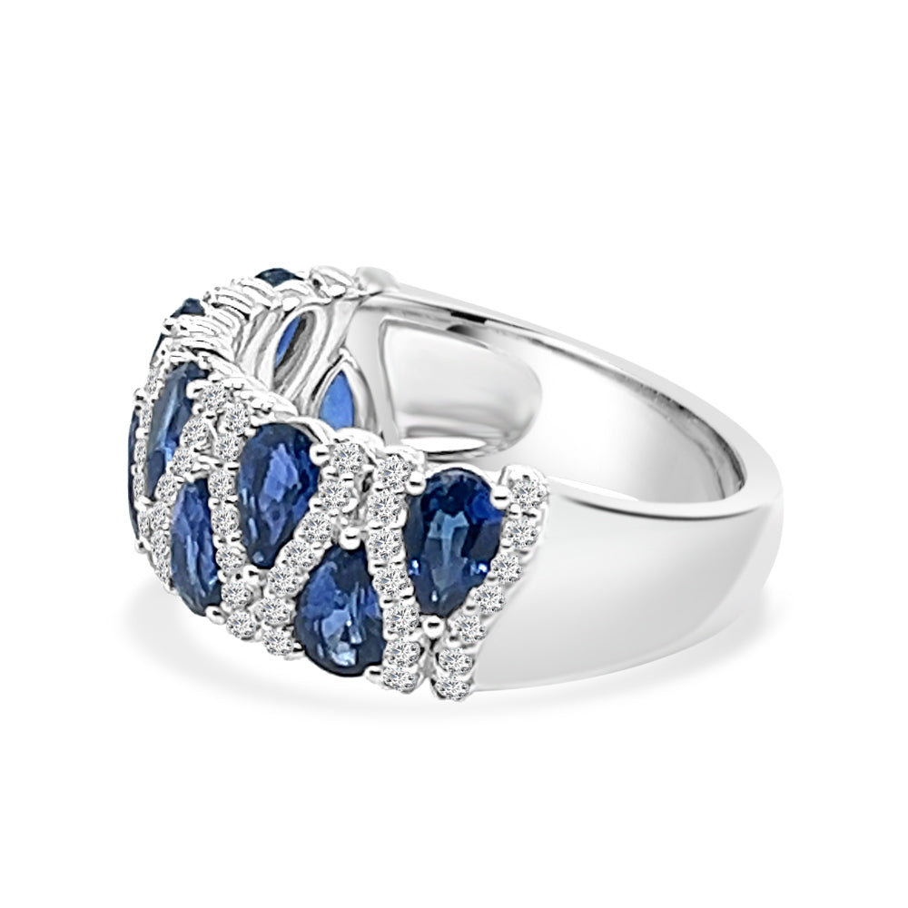 Stunning Pear Shape Sapphire and Diamond Ring in 14 Karat White Gold - 2.51 Carat Blue Sapphire