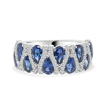 Pear-shaped Sapphire and Diamond Ring in 14K White Gold - 2.51ct Blue Sapphire