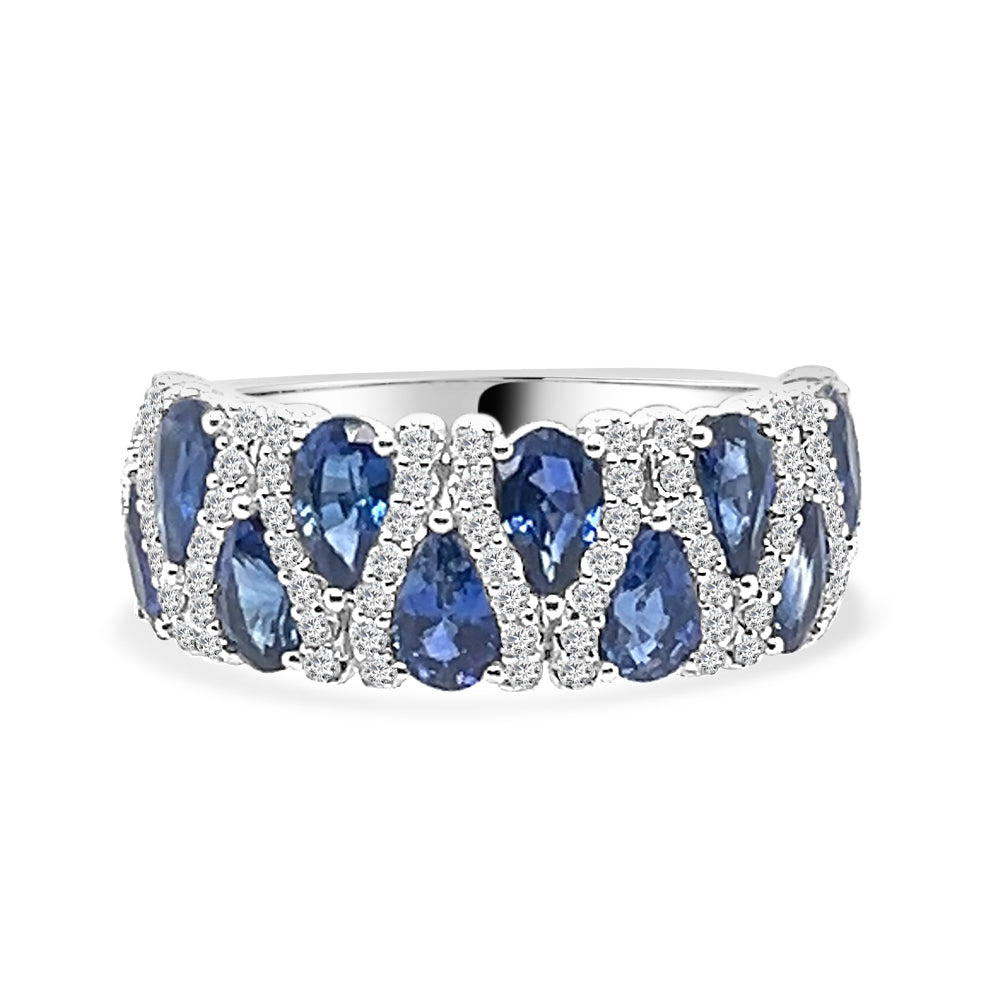 Stunning Pear Shape Sapphire and Diamond Ring in 14 Karat White Gold - 2.51 Carat Blue Sapphire