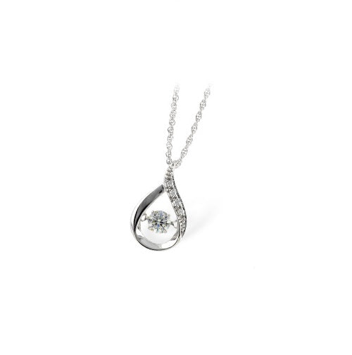 Diamond-Encrusted Floating Teardrop Necklace in 14 Karat White Gold