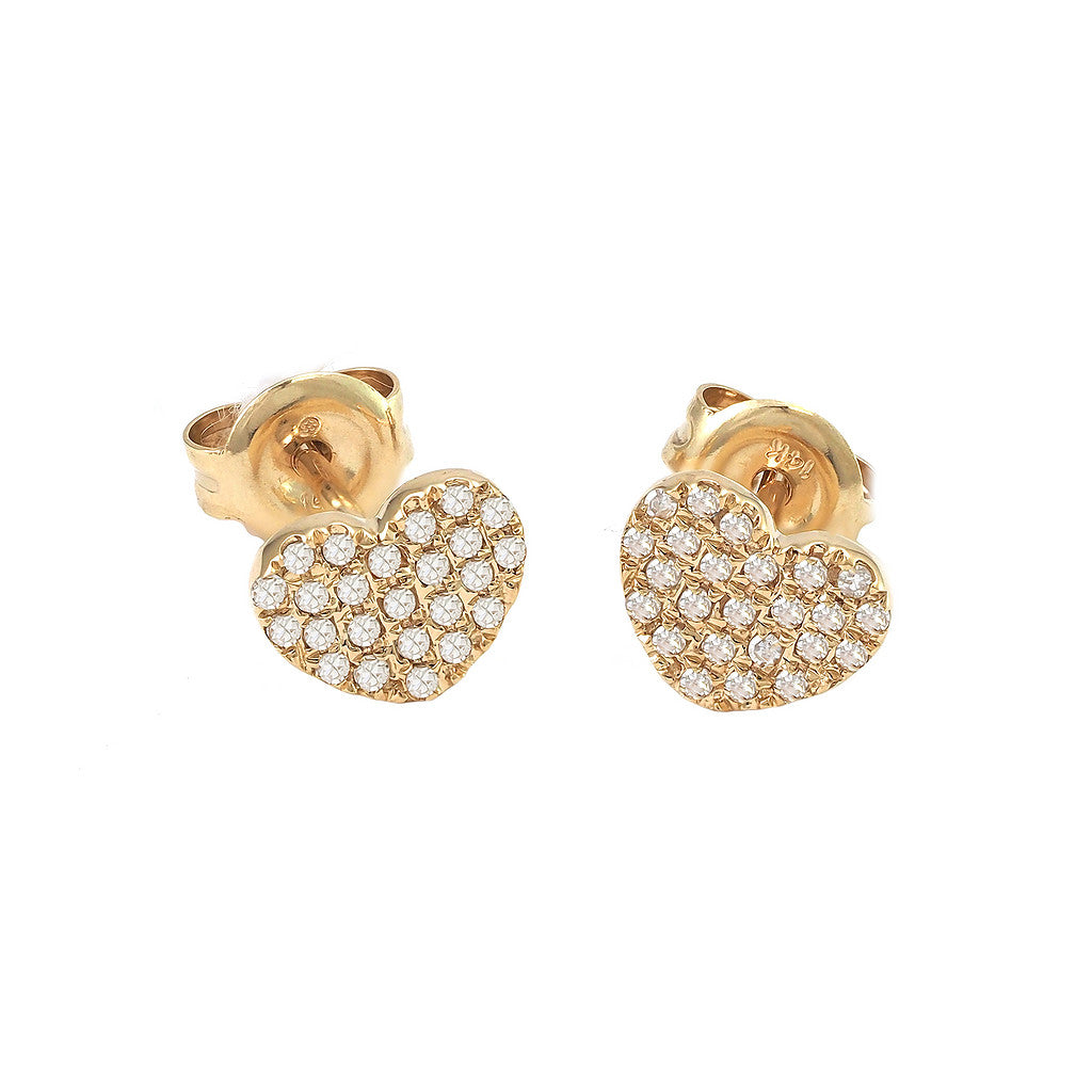 Elegant Heart Stud Earrings in 14 Karat Yellow Gold with 0.15 carat Natural Diamond