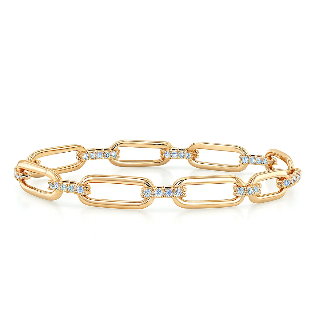14K Yellow Gold Round Paperclip Bracelet with Natural Diamond Accent