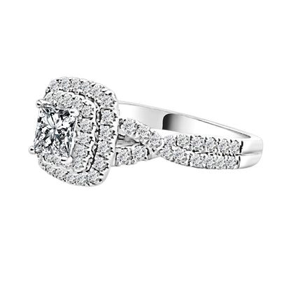 Twist Shank Double Diamond Engagement Ring in 14 Karat White Gold - 0.63 Carat Princess Cut Natural Diamond