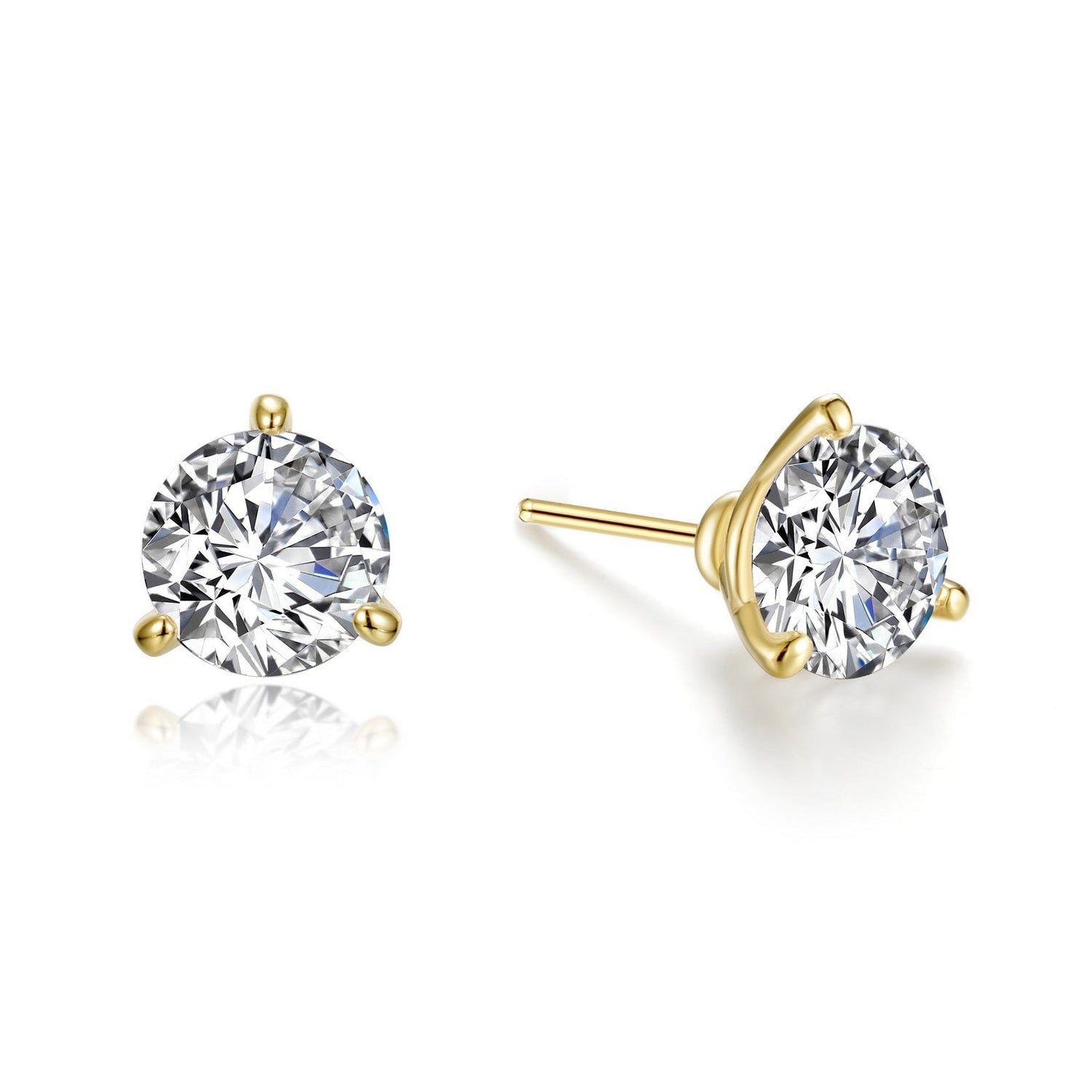 Lassaire 3.00 Solitaire Studs in Martini Style, Gold Plated Sterling Silver
