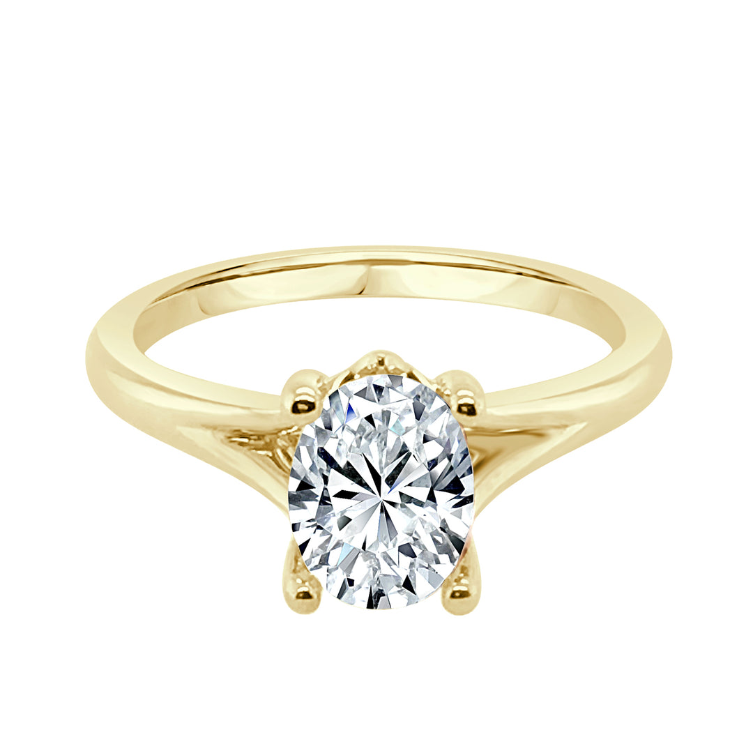 Oval Split Shank Engagement Mounting in 14 Karat Yellow Gold with Cubic Zirconia