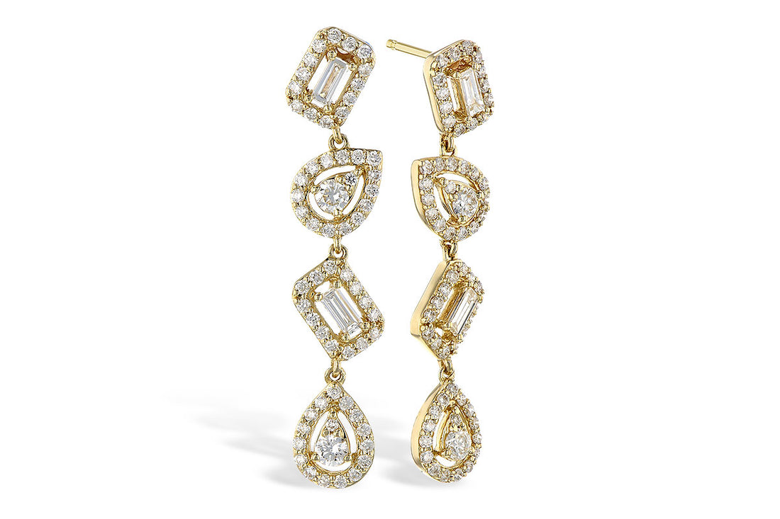 Multishape Diamond Earrings in 14 Karat Yellow Gold - 0.82 Carat