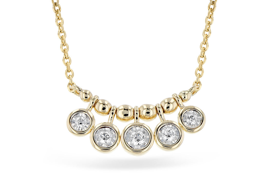 14K Yellow Gold 5 Stone Drop Necklace with 0.09 ct Natural Diamond
