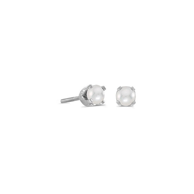 June Birthstone Solitaire Studs in 14 Karat White Gold with Pearl Accent