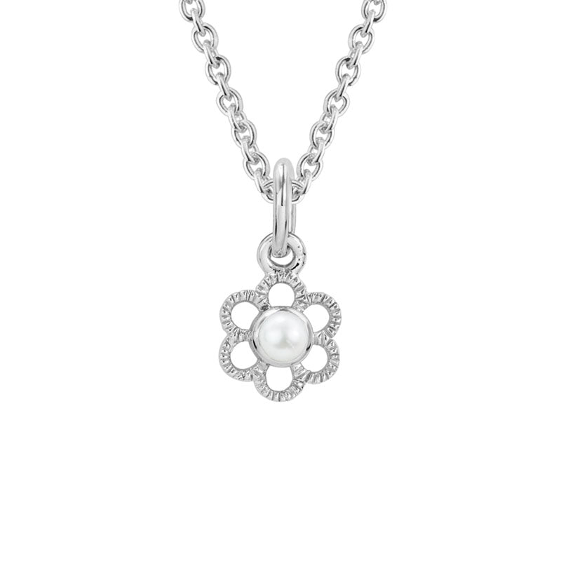 Floral Symphony: Sterling Silver Flower Necklace with Pearl Pendant