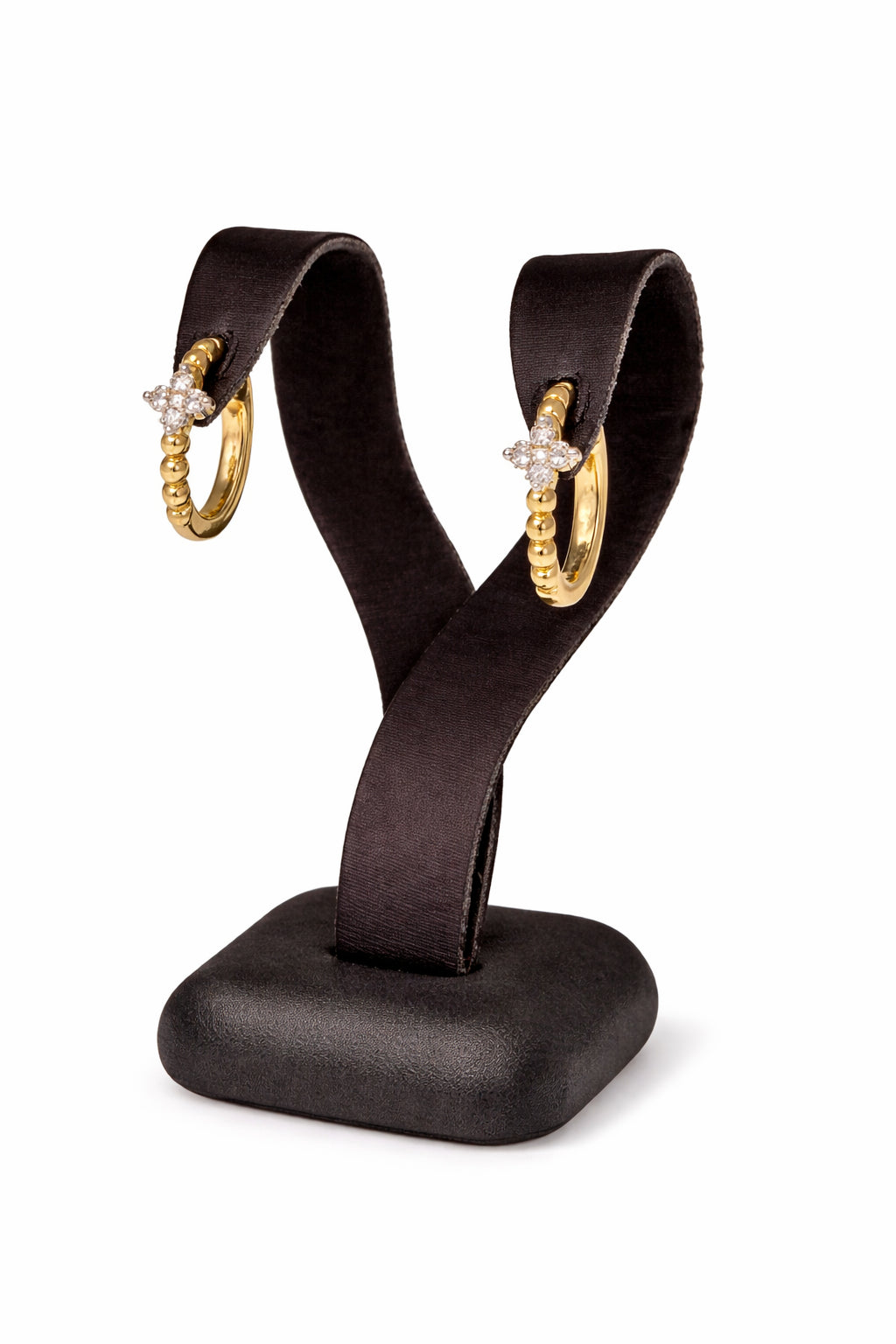 10K Yellow Gold Beaded Clover Hoop Earrings with Natural Diamond Accent