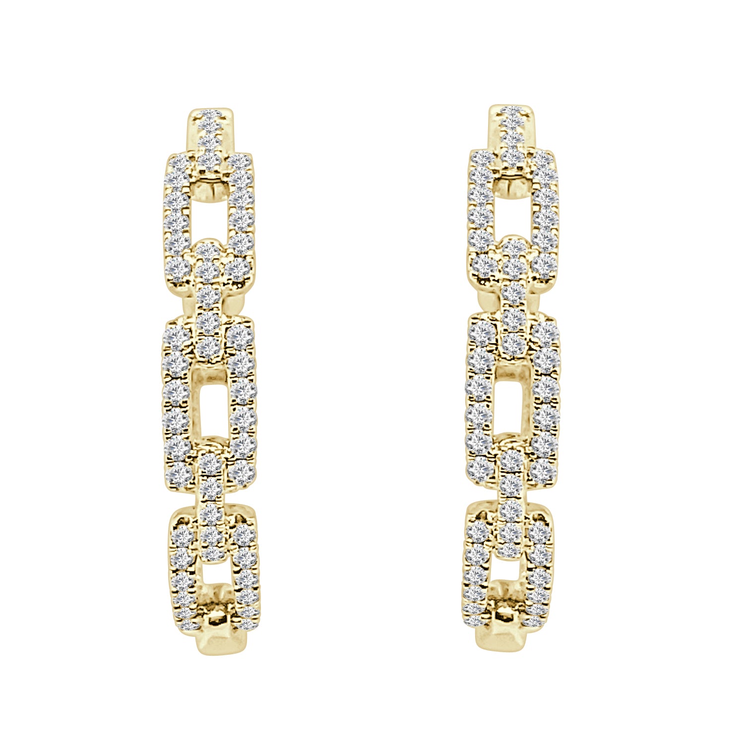 14kt Yellow Gold Medium Oval Chain Link Earrings with 0.98 Carat Natural Diamond