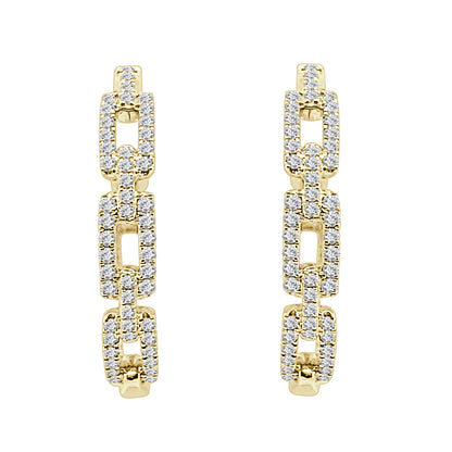 14kt Yellow Gold Medium Oval Chain Link Earrings with 0.98 Carat Natural Diamond