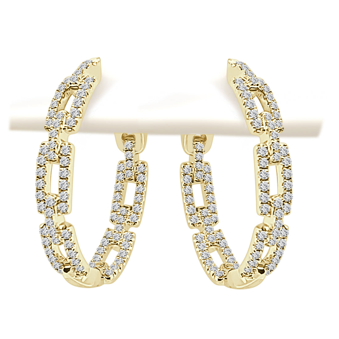 14K Yellow Gold Medium Oval Chain Link Earrings with Natural Diamond 0.98 Ct