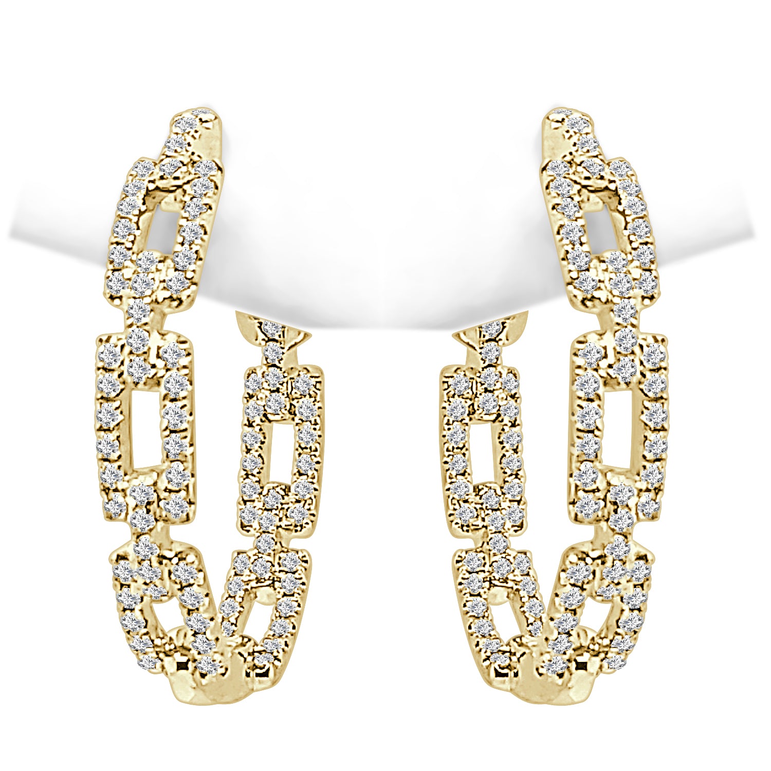 14kt Yellow Gold Medium Oval Chain Link Earrings with 0.98 Carat Natural Diamond