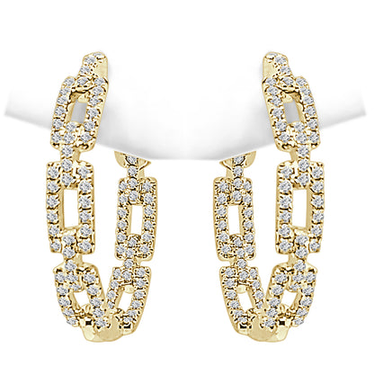 14kt Yellow Gold Medium Oval Chain Link Earrings with 0.98 Carat Natural Diamond