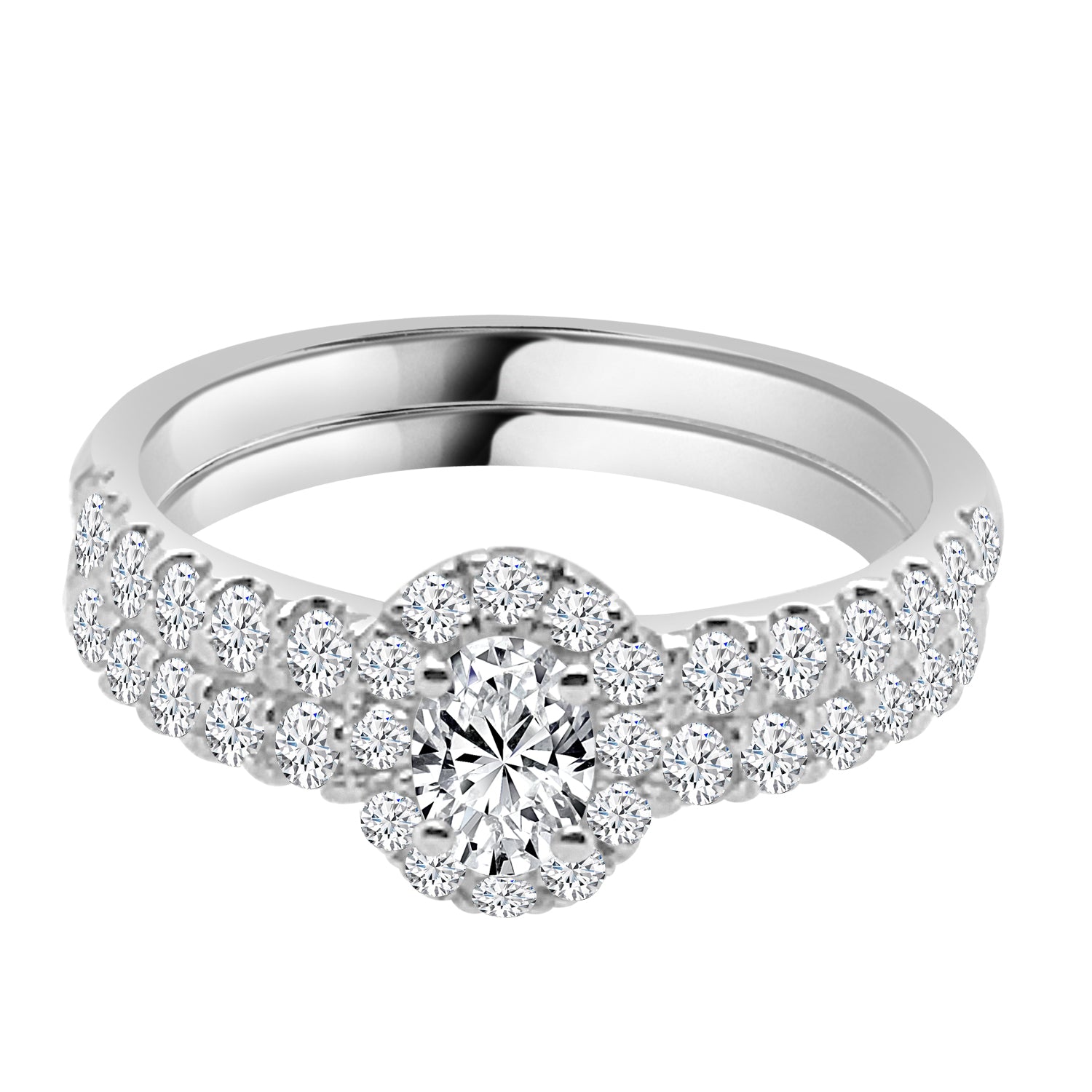 0.30 Carat Oval Halo Natural Diamond Wedding Set in 14 Karat White Gold