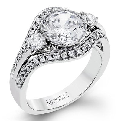 Dazzling Love: 18 Karat White Gold Milgrain Bezel Engagement Mounting with Cubic Zirconia