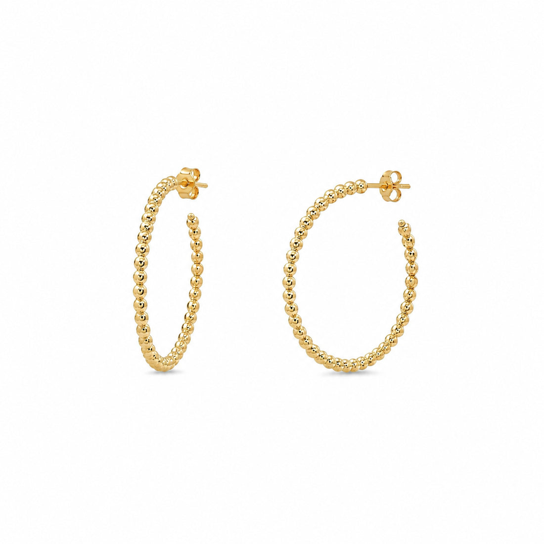 Gold Plated Sterling Silver Fancy Bead Hoop Earrings - 3mm