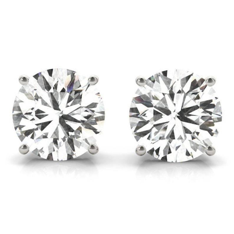 14K White Gold Basket Setting Solitaire Stud Earrings with 3.06 Lab Diamond in Round Shape