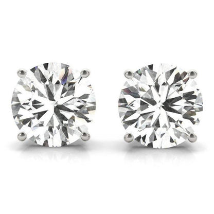 14K White Gold Basket Setting Solitaire Stud Earrings with 3.06 Lab Diamond in Round Shape