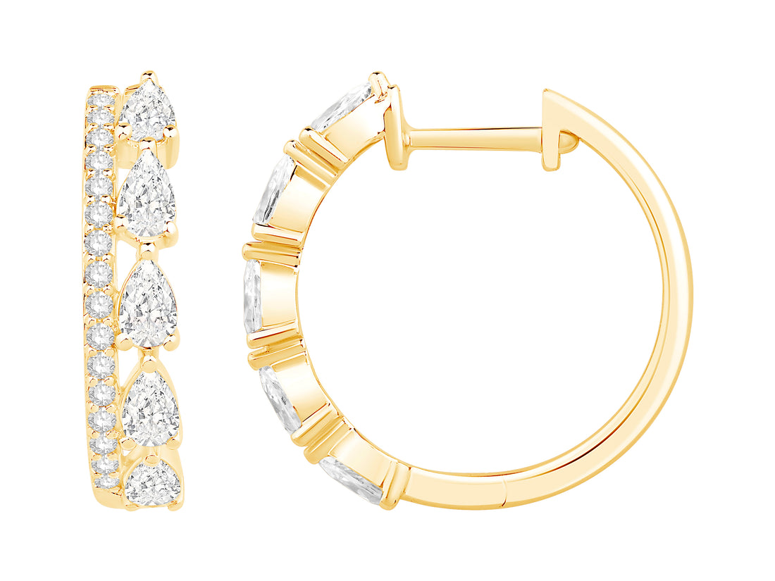 Dazzling Pear and Round Lab Diamond Earrings in 14K Yellow Gold - 1.18 Carat