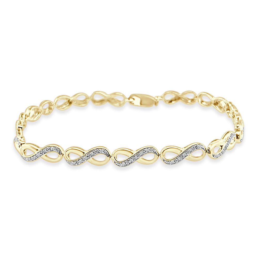 10 Karat Yellow Gold Infinity Diamond Link Bracelet - Round Shape, 0.25 Carat Natural Diamonds