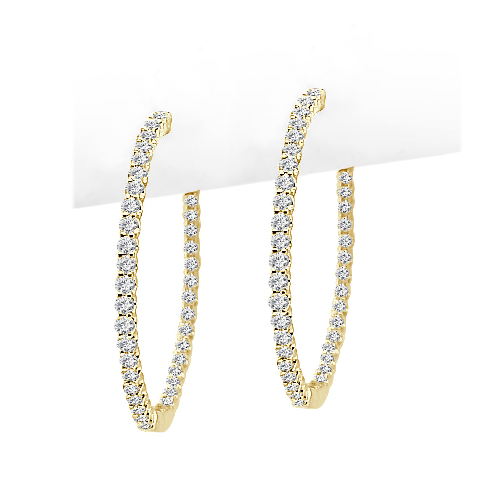 1.00 Carat Round Natural Diamond Earrings in 14 Karat Yellow Gold - Shared Prong Inside Out Design