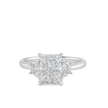 Radiant &amp; Half Moon White Diamond Bridge Engagement Ring in 14 Karat White Gold with Lab Diamonds, Radiant Shape, 2.11 Carats