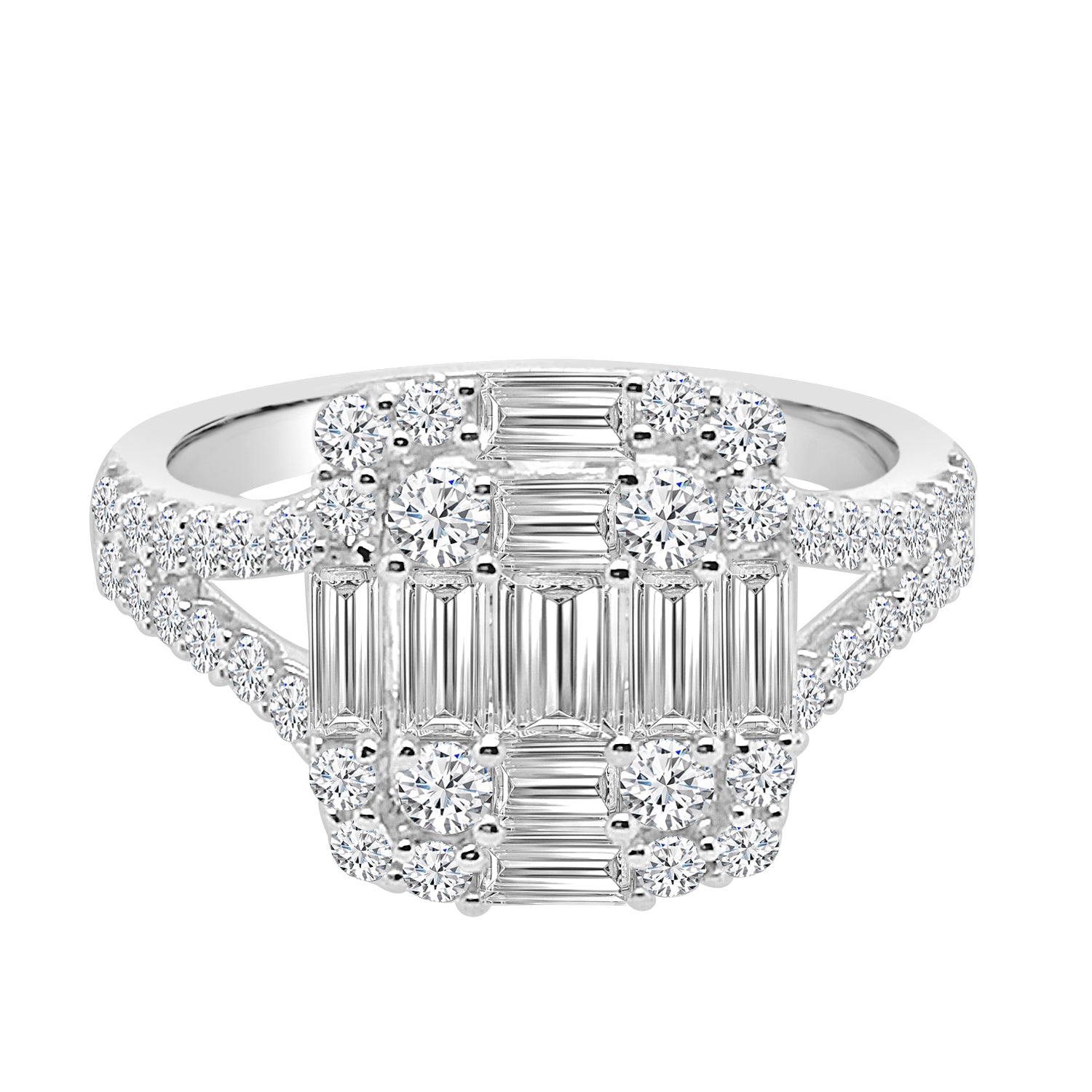 Sparkling Elegance: 1.72 Carat Halo Mosaic Engagement Ring in 14 Karat White Gold with Natural Diamonds