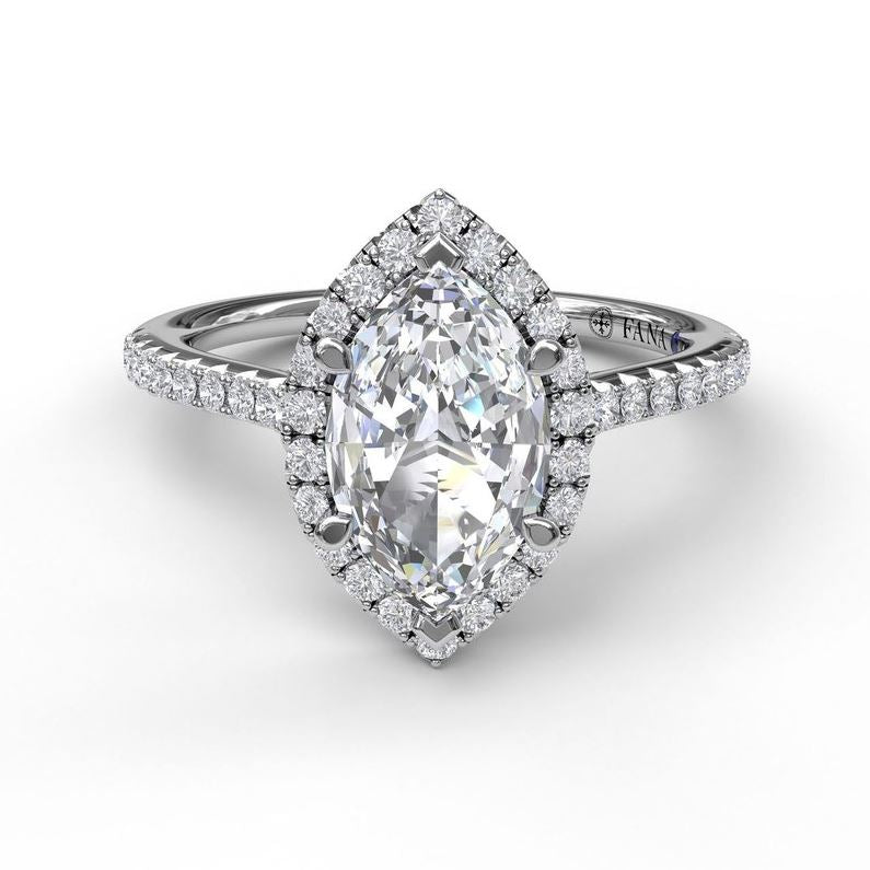 Sparkling Marquis Engagement Mounting in 14 Karat White Gold with Cubic Zirconia Stones