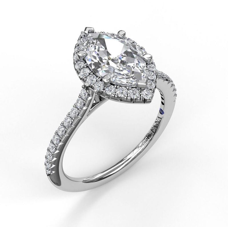 Sparkling Marquis Engagement Mounting in 14 Karat White Gold with Cubic Zirconia Stones