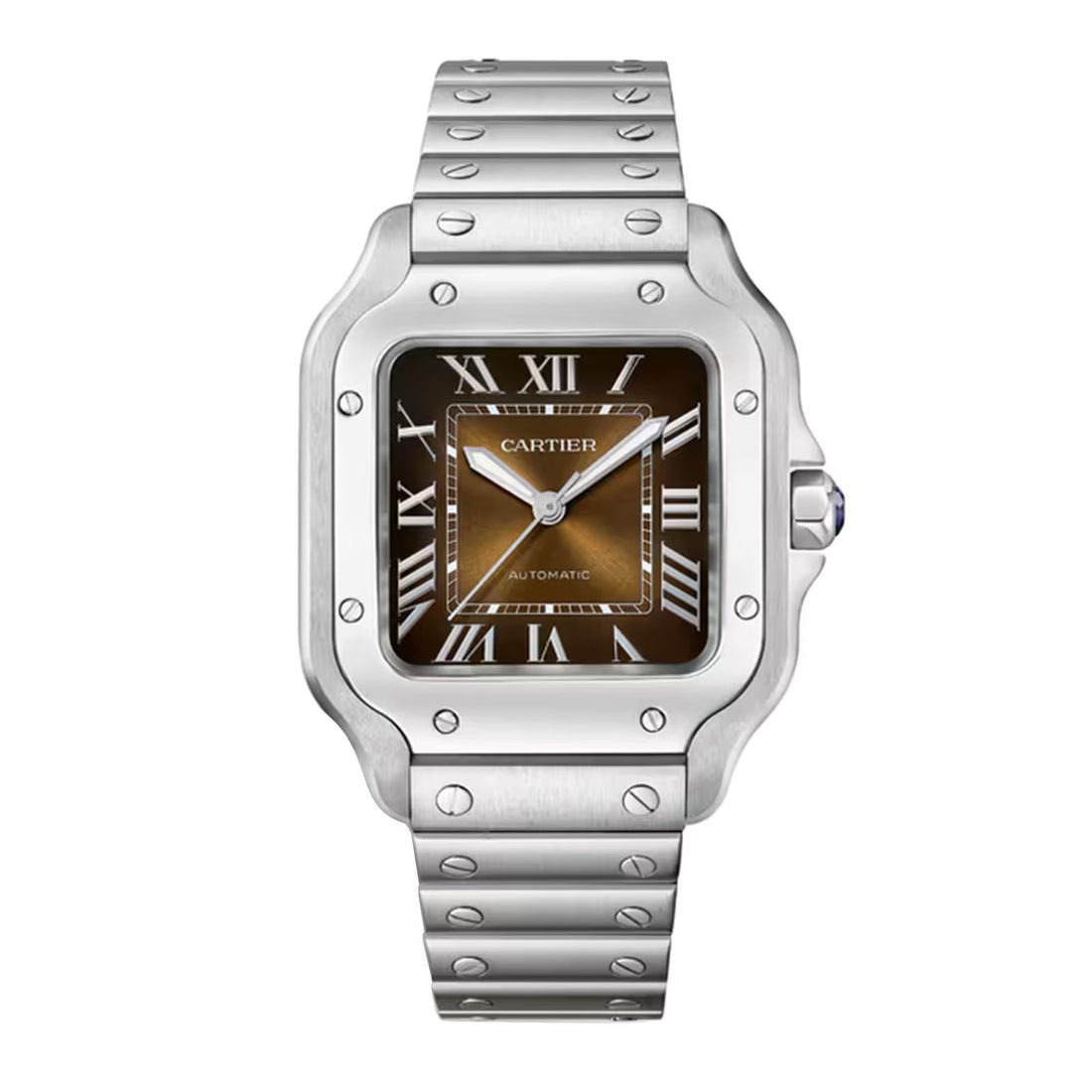 Exquisite Cartier Santos Medium Brown Stainless Steel Luxury Watch