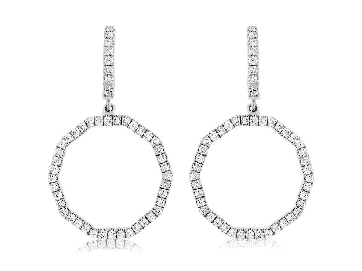 0.90 Carat Natural Diamond Open Circle Earrings in 14 Karat White Gold