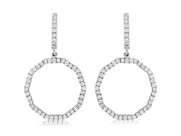 0.90 CTW Natural Diamond Open Circle Earrings in 14 Karat White Gold