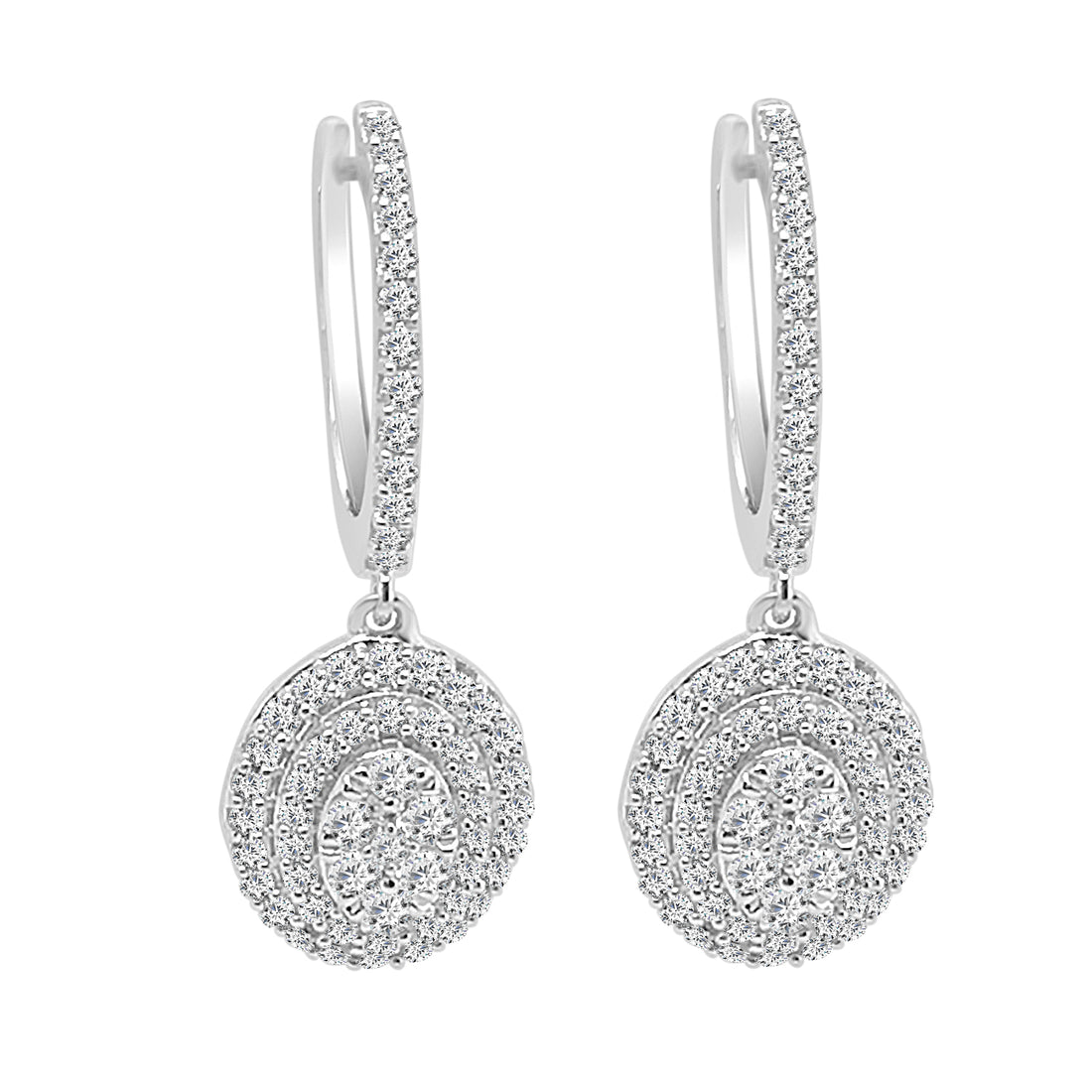 10K White Gold Oval Halo Cluster Drop Earrings with 0.75 ct Natural Diamonds
