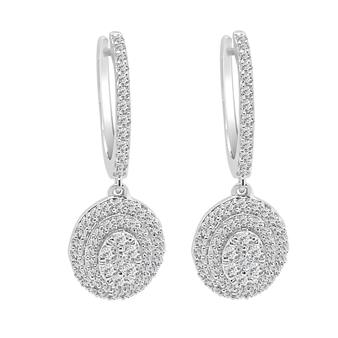 10 Karat White Gold Oval Halo Cluster Drop Earrings with Natural Diamonds