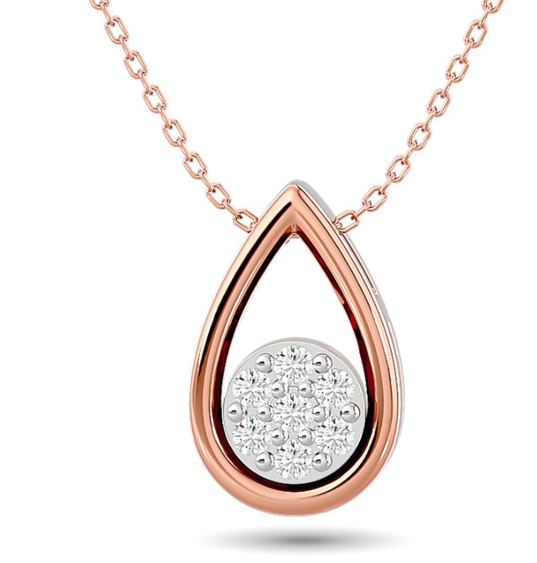 10 Karat Rose Gold Open Teardrop Necklace with Natural Diamond Cluster