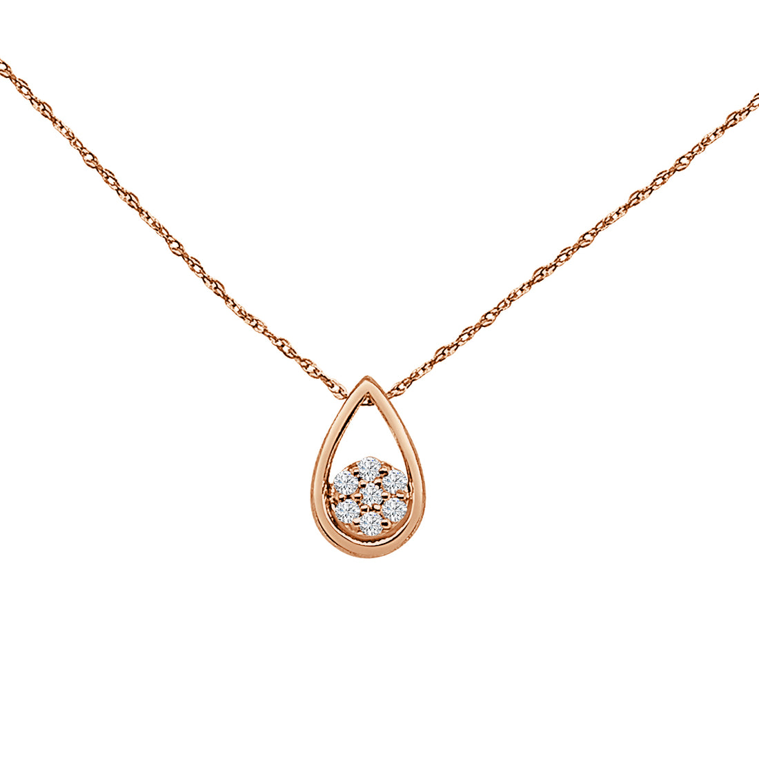 10K Rose Gold Open Teardrop Necklace with Natural Diamond Cluster (0.10 ct)