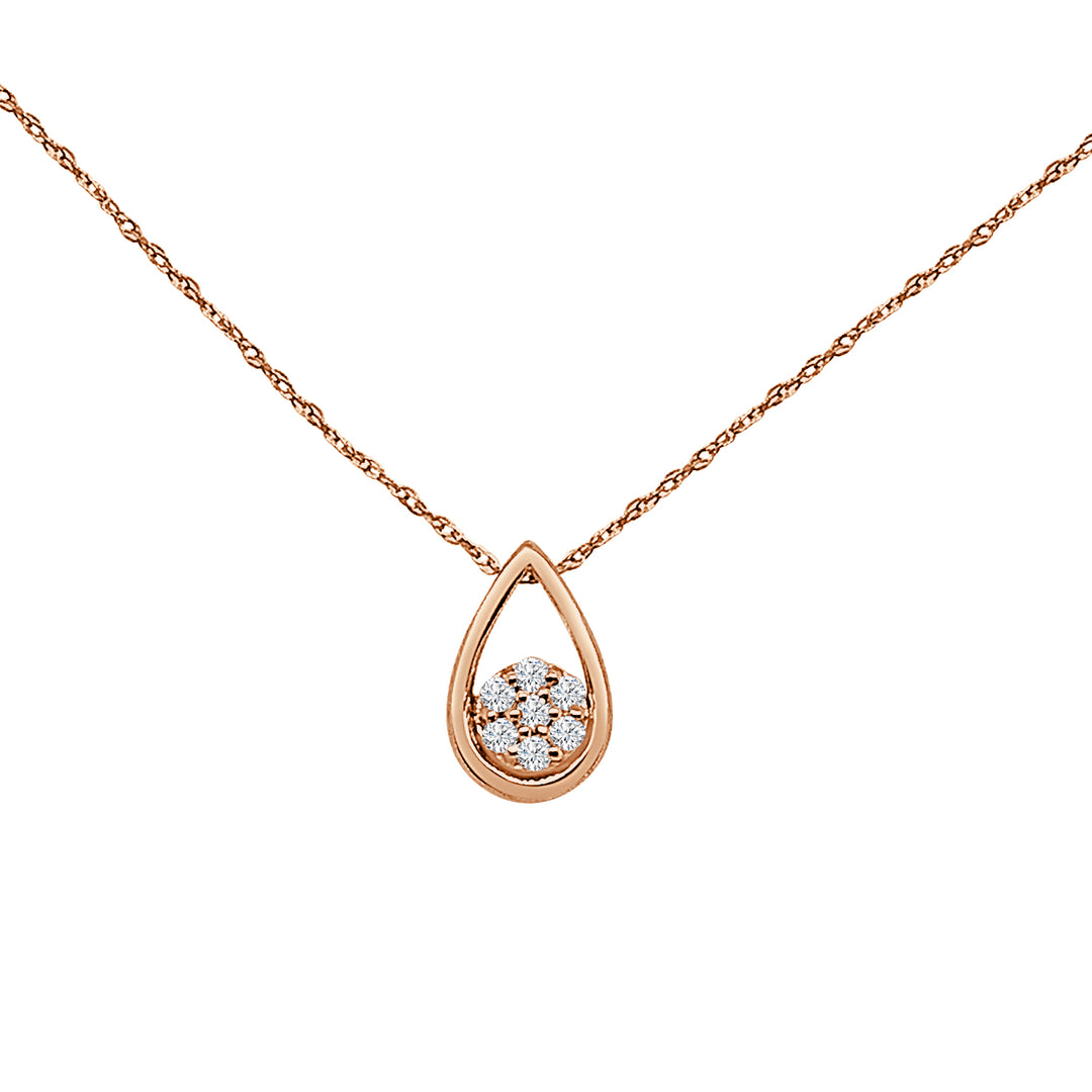 10 Karat Rose Gold Open Teardrop Necklace with Natural Diamond Cluster