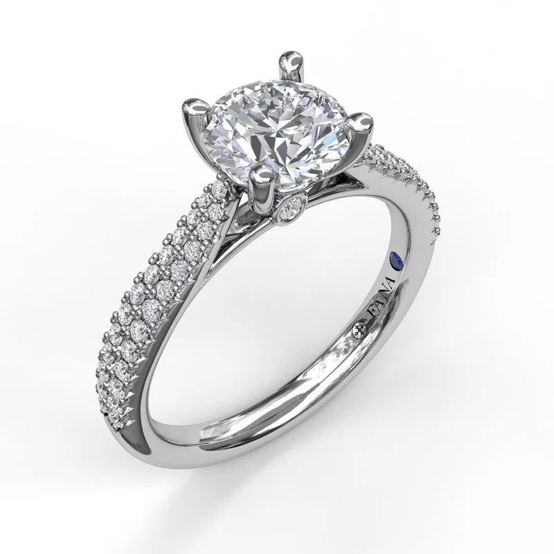 14 Karat White Gold Engagement Mounting with Cubic Zirconia Accent Stones