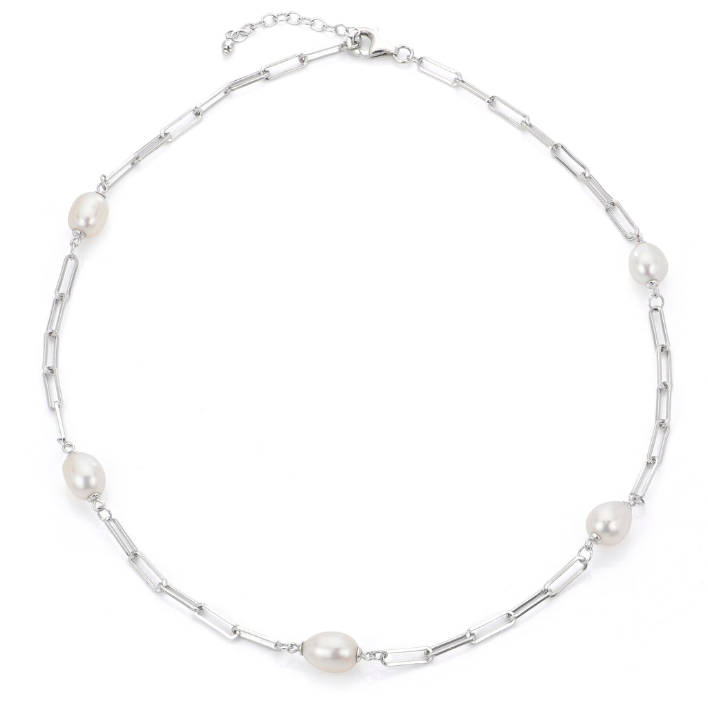 Graceful Elegance: Sterling Silver Necklace with Pearl Pendant