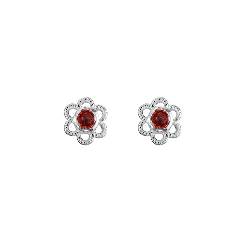 Ruby Flower Studs in Sterling Silver Earrings