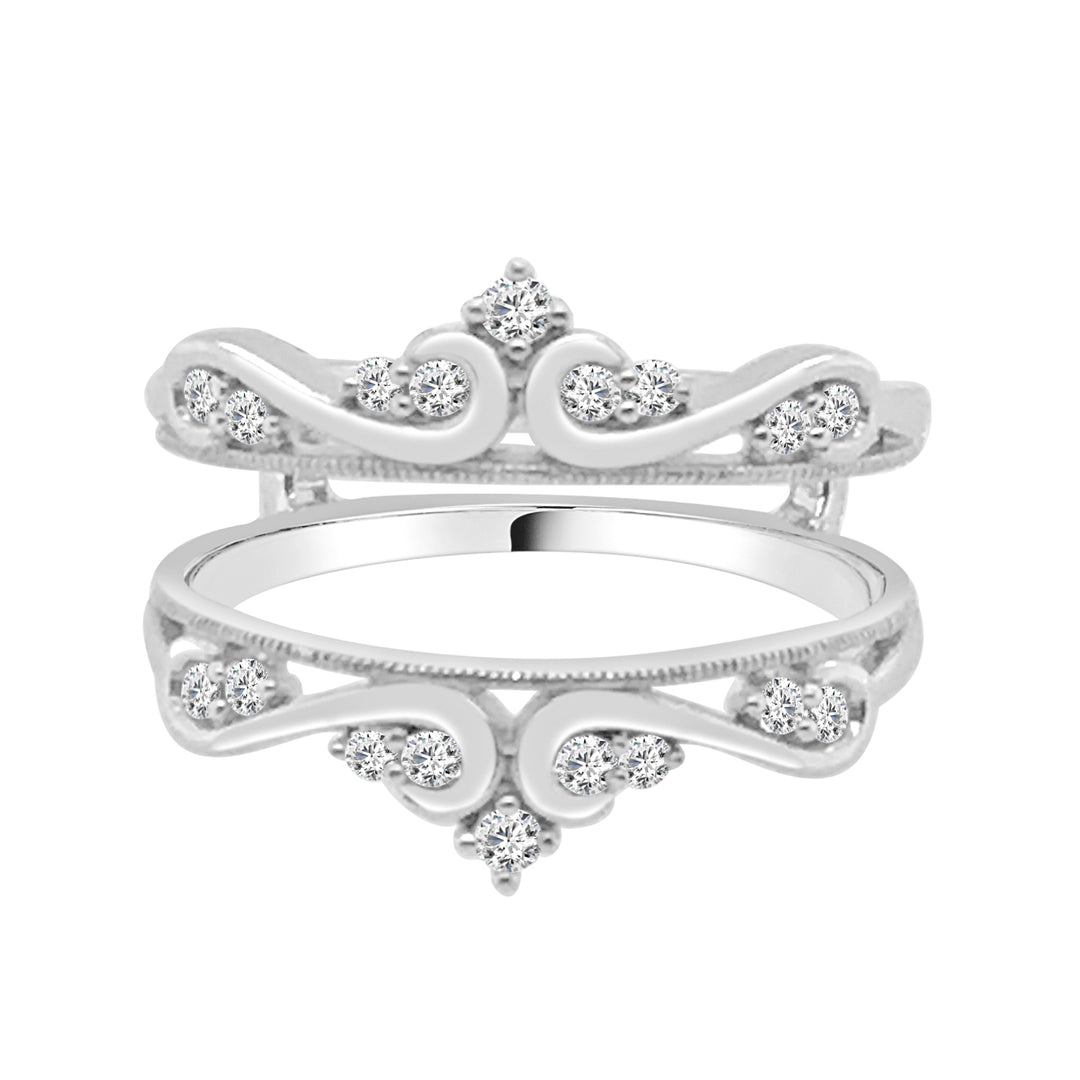 Exquisite Scroll Design Wedding Band in 14 Karat White Gold with Natural Diamond Accent