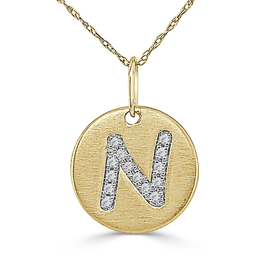 14K Yellow Gold Round Initial N Necklace with Natural 0.07 Diamond