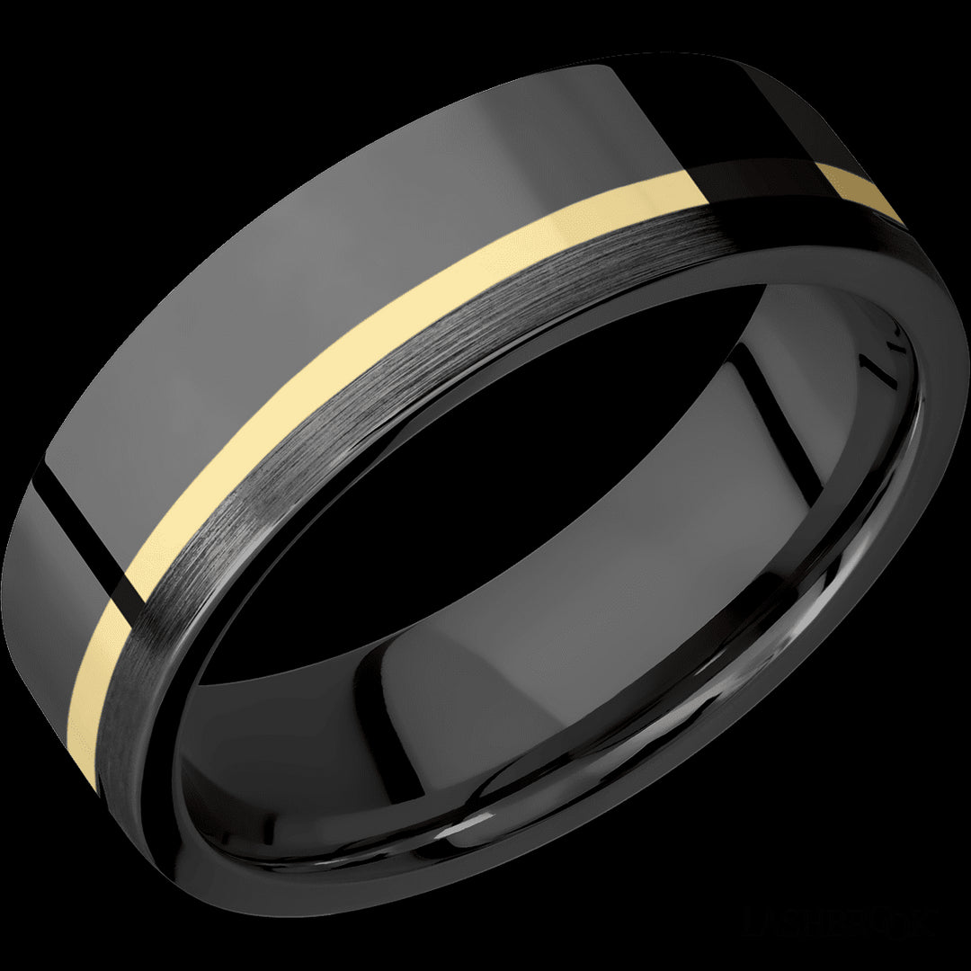 Elegant Zirconium Wedding Band with Off-Center 14ky Inlay - Size 10