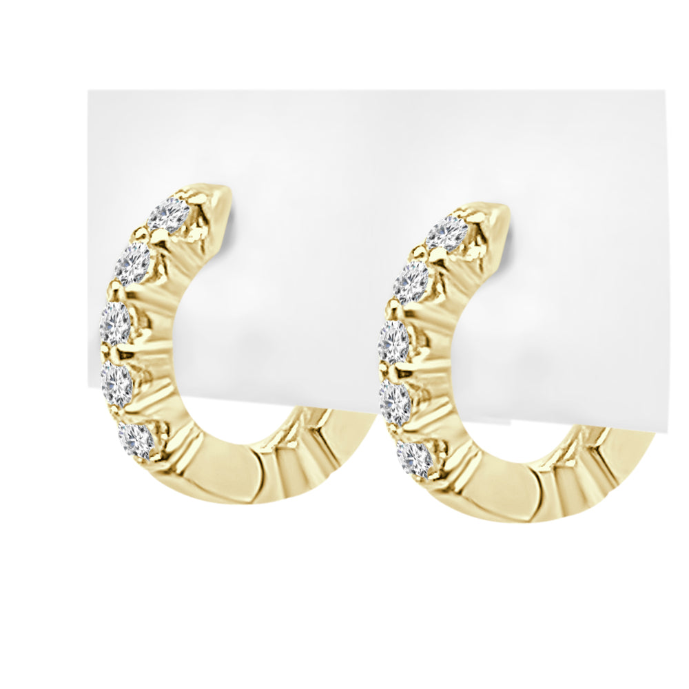 14K Yellow Gold Round Diamond Hoop Earrings - 0.40 Carat Shared Prong Set Natural Diamonds