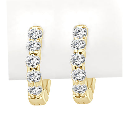 14K Yellow Gold Round Diamond Shared Prong Set Hoop Earrings - 0.40 Carat