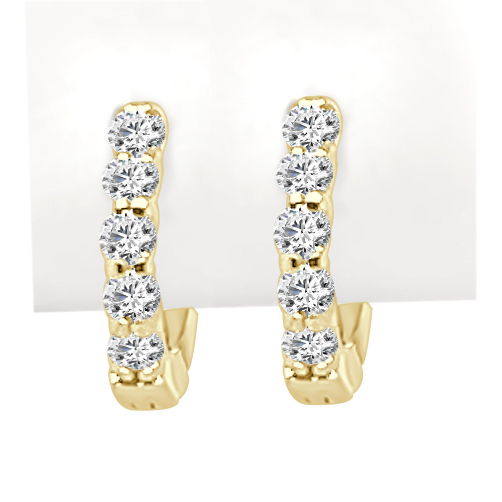 14K Yellow Gold Round Diamond Hoop Earrings - 0.40 Carat Shared Prong Set Natural Diamonds