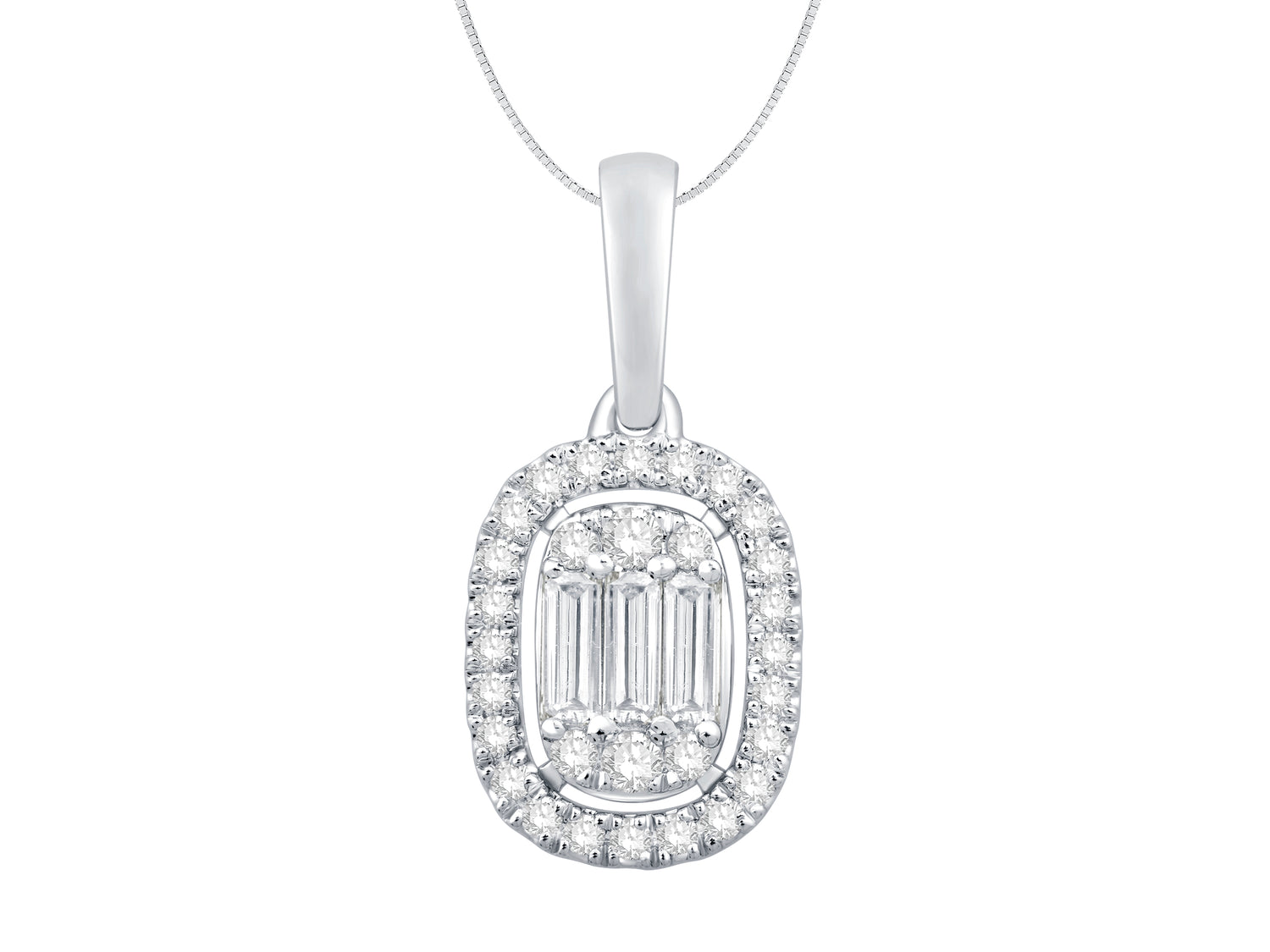 Baguette Halo Diamond Necklace in 10 Karat White Gold - 0.33 carats